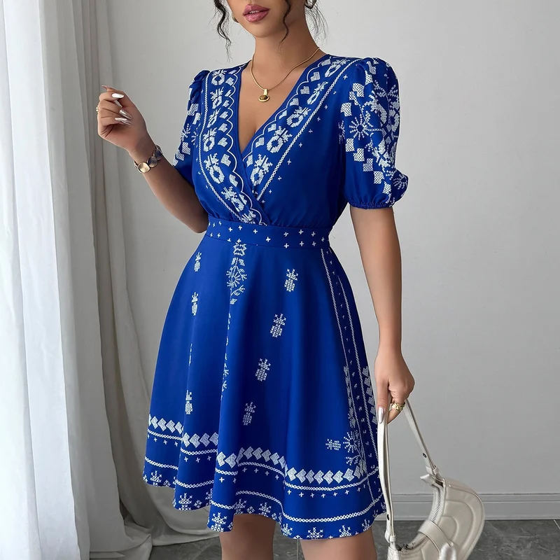 OUTZIDR  White Printed V-Neck Dress for Women | Best Price UAE